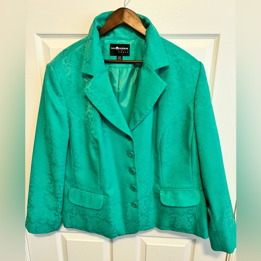 SAG HARBOR AQUA GREEN 5 BUTTON LINED LONG SLEEVES TWO FRONT POCKETS PLUS 24 W